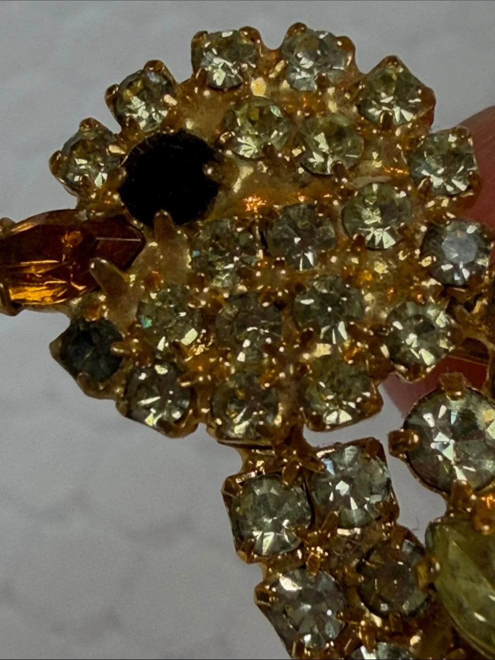 Adorable Vintage Gold Crystal Chick Brooch - with dangle legs!! So cute!